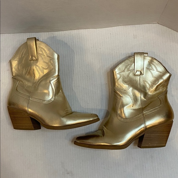 GOLD BLAZING Soda Cowboy Western Stitched Ankle Boots Pointy Toe Booties Size 8 - Picture 13 of 17